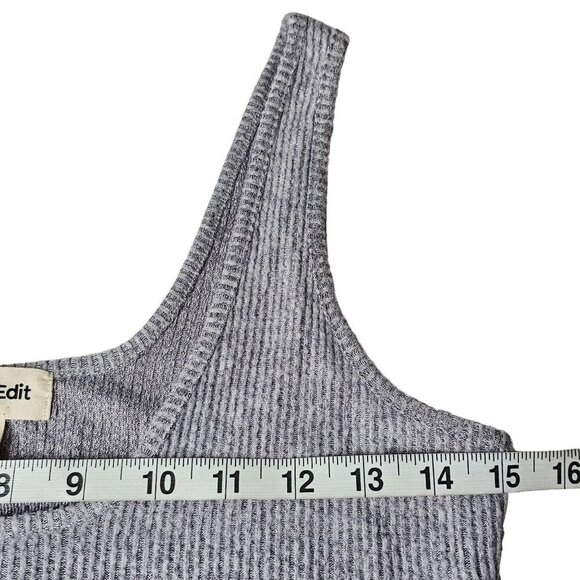 Open Edit U-Neck Ribbed Crop Top Stretchy Knitted Sleeveless Gray Women Large - Picture 6 of 6